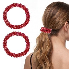 2Pcs Rhinestone Hair Scrunchies Crystal Ties Elastic Holders Plated Red