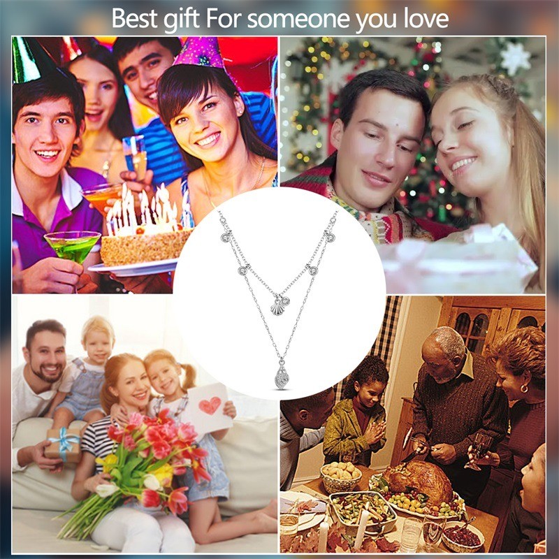 KUNSIR 925 Sterling Silver Ocean Shell Double Layer Necklace For Women Jewelry