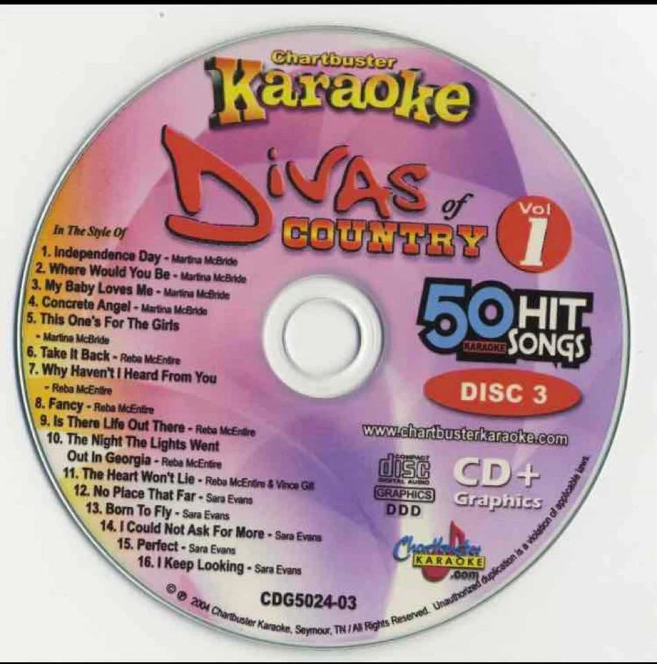 6 CDG KARAOKE FEMALE COUNTRY DIVA SET little big town,Sara Evans,Miranda Lambert Foto 3 de 4