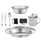 Utensils Camping Tableware Kit Stainless Steel Plate 18cm, 300ml Mug Reusable