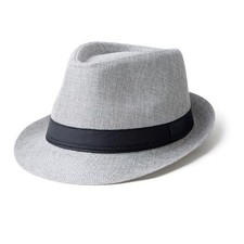 Classic Short Brim Fedora Hats Summer Beach Trilby Medium Black Band-light Grey