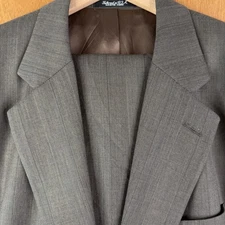 Geoffrey Beene Suit Mens 42R Gray Pinstripe 2 Button Canvas Wool Vintage 90s