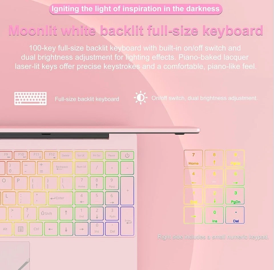 15.6 inch Pink Laptop Computer,Alder Lake Quad Core N95 CPU,16GB DDR4 512GB SSD - Image 3 of 4