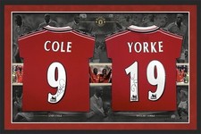 Dwight Yorke and Andy Cole signed 1998/99 Manchester United Treble winning Shirt