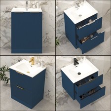 Modern Bathroom Vanity Unit Ceramic Basin Sink Cabinet Satin Blue 600/700/800mm