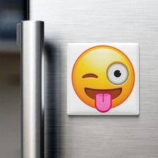 Winking Face With Stuck-Out Tongue Emoji Fridge Magnet 2x2 Made in USA