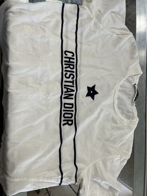 Dior Cotton T-shirt Star Print  size TL Authentic Pre Owned White Blue Sold Out