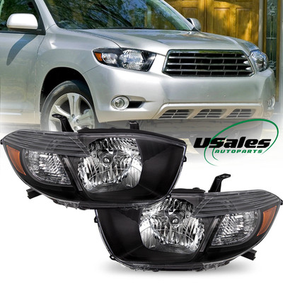 For 2008-2010 Toyota highlander Halogen Headlight Black Housing Right+Left Side