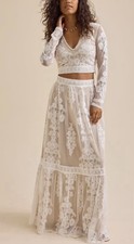 Altar'd State ST maxi skirt fairy indie cream sz L embroidered boho women floral