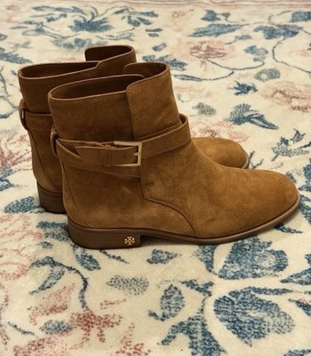 Tory Burch Women s Brown Suede Ankle Booties Buckle Strap Round Toe US 8