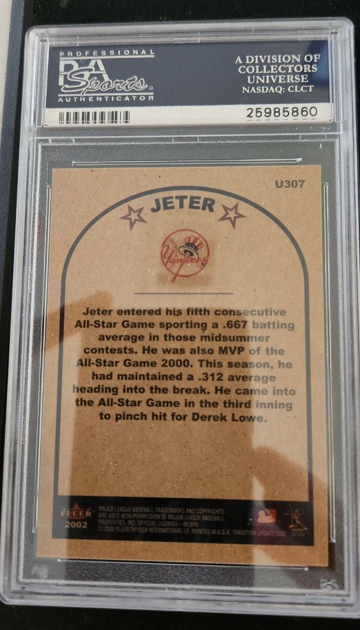 2002 FLEER TRADITION UPDATE #U307 DEREK JETER PSA 10 view 2