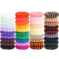 Spiral Hair Ties - 40Pcs Solid Colorful Phone Cord Ponytail Holder Spiral Elasti