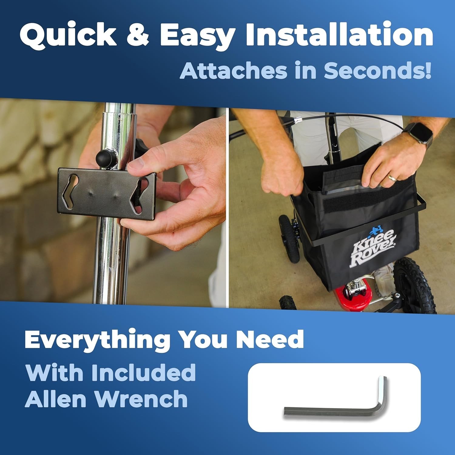 KneeRover Deluxe Knee Scooter Basket Accessory with Large Capacity - Knee Rover