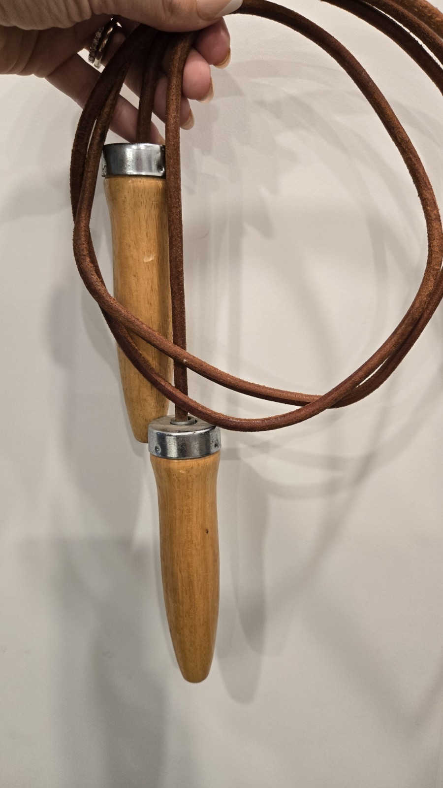 Vintage Leather 8’ Jump Rope Wood & Metal 6”Handles Made In The USA