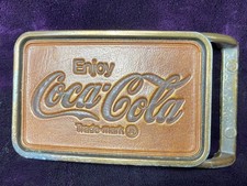 Vtg Coca-Cola Belt Buckle Leather  Metal "Enjoy Coca-Cola" Design Retro