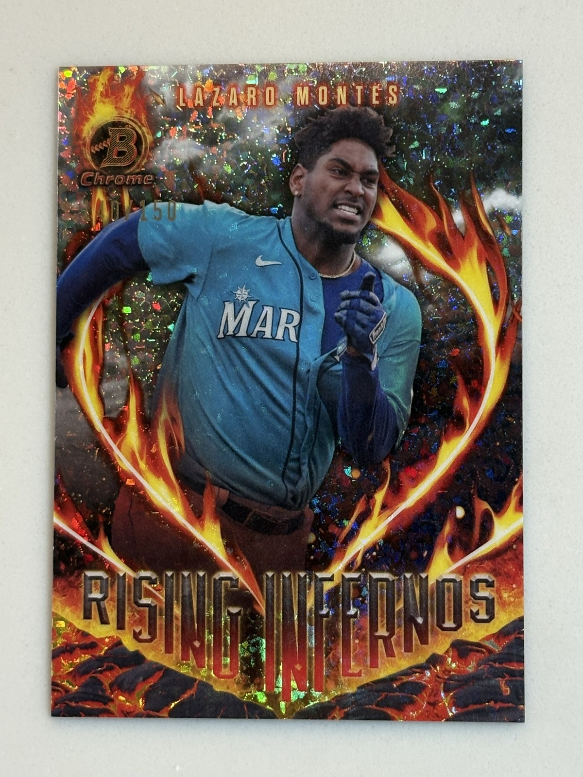 2024 Bowman Lazaro Montes Rising Infernos Chrome Mini Diamond /150 #RI19 Seattle