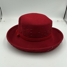 Scala Collection Red 100 Wool Wide Brim Hat Velvet Band Bead Trim Size L/XL
