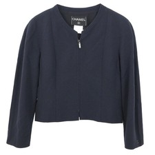 Chanel Single Breasted Zip Up Jacket Navy 99P #38 126536