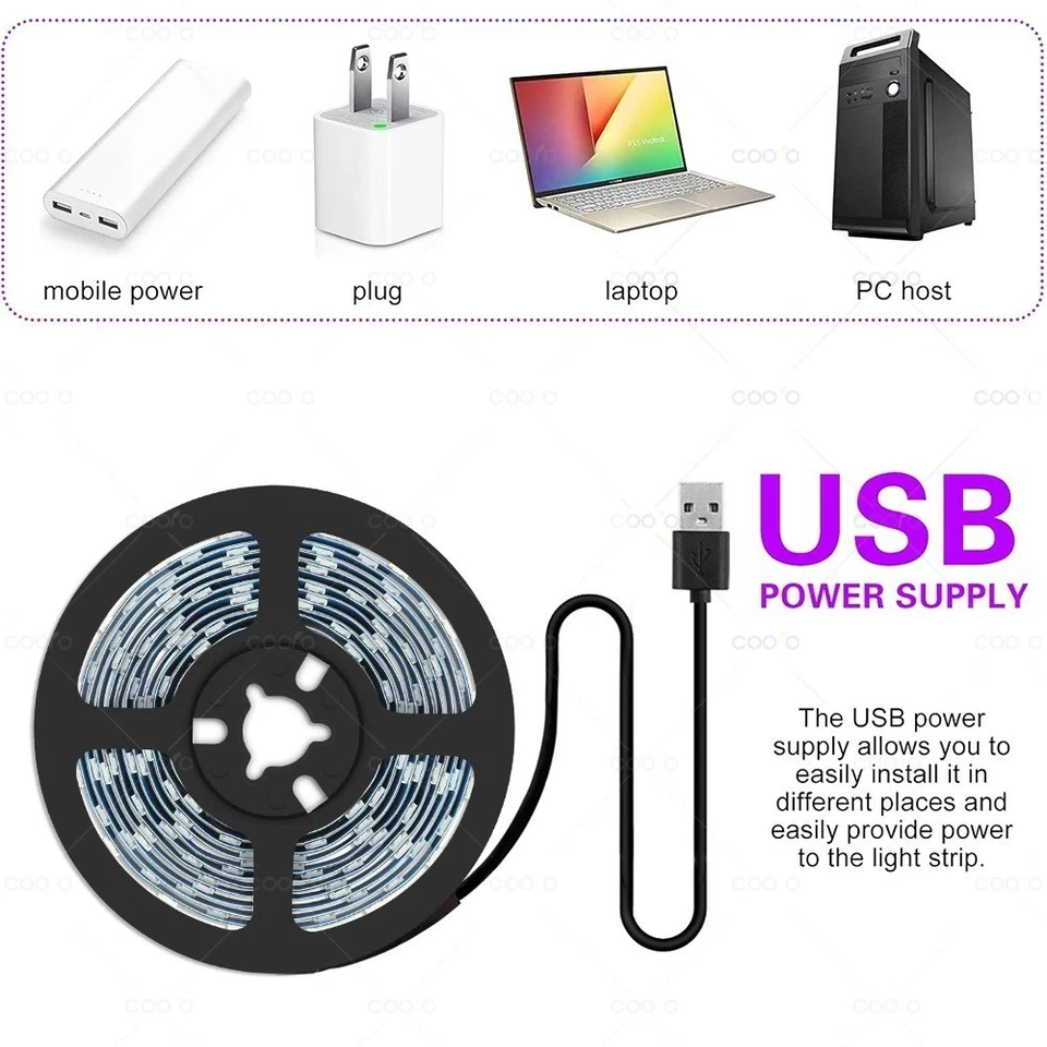 UV LED Strip Light 395-405nm Flexible USB Blacklight Glow Party Neon Lamp - Image 2 of 4