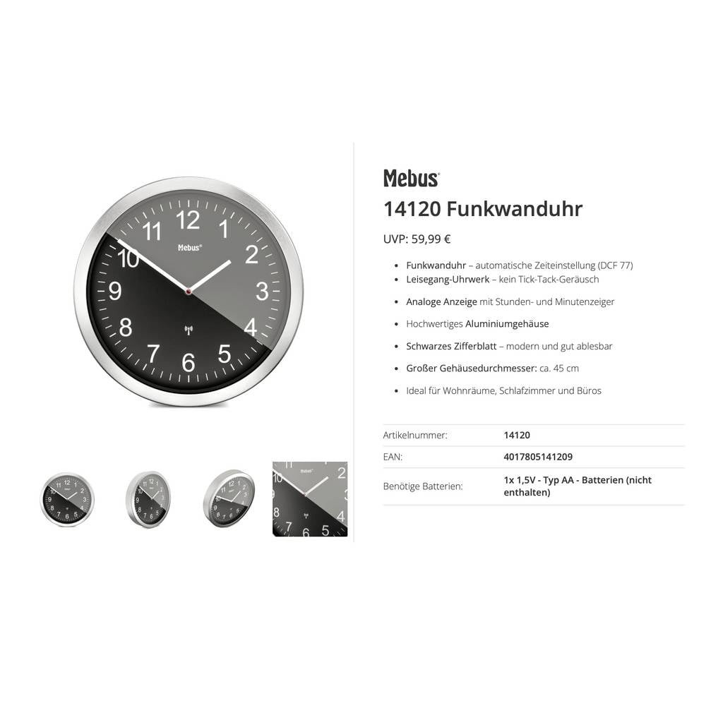 Horloge radiopilotée Mebus 14120 grand format à réglage automatique
