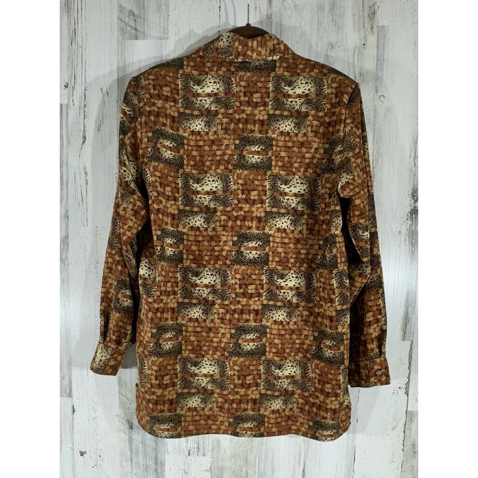 Beverly Rose 美国纽扣衬衫小号(大号)动物篮子编织复古 — 第 2/4 张图片