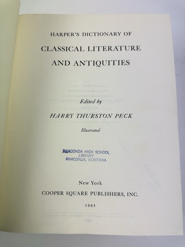 1965 HARPERS DICTIONARY OF CLASSICAL LITERATURE and ANTIQUITIES PECK - Ex-Lib - Picture 7 of 17