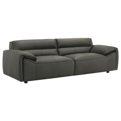 LOW PROFILE TOP GRAIN LEATHER BLACK SOFA LIVING ROOM FURNITURE
