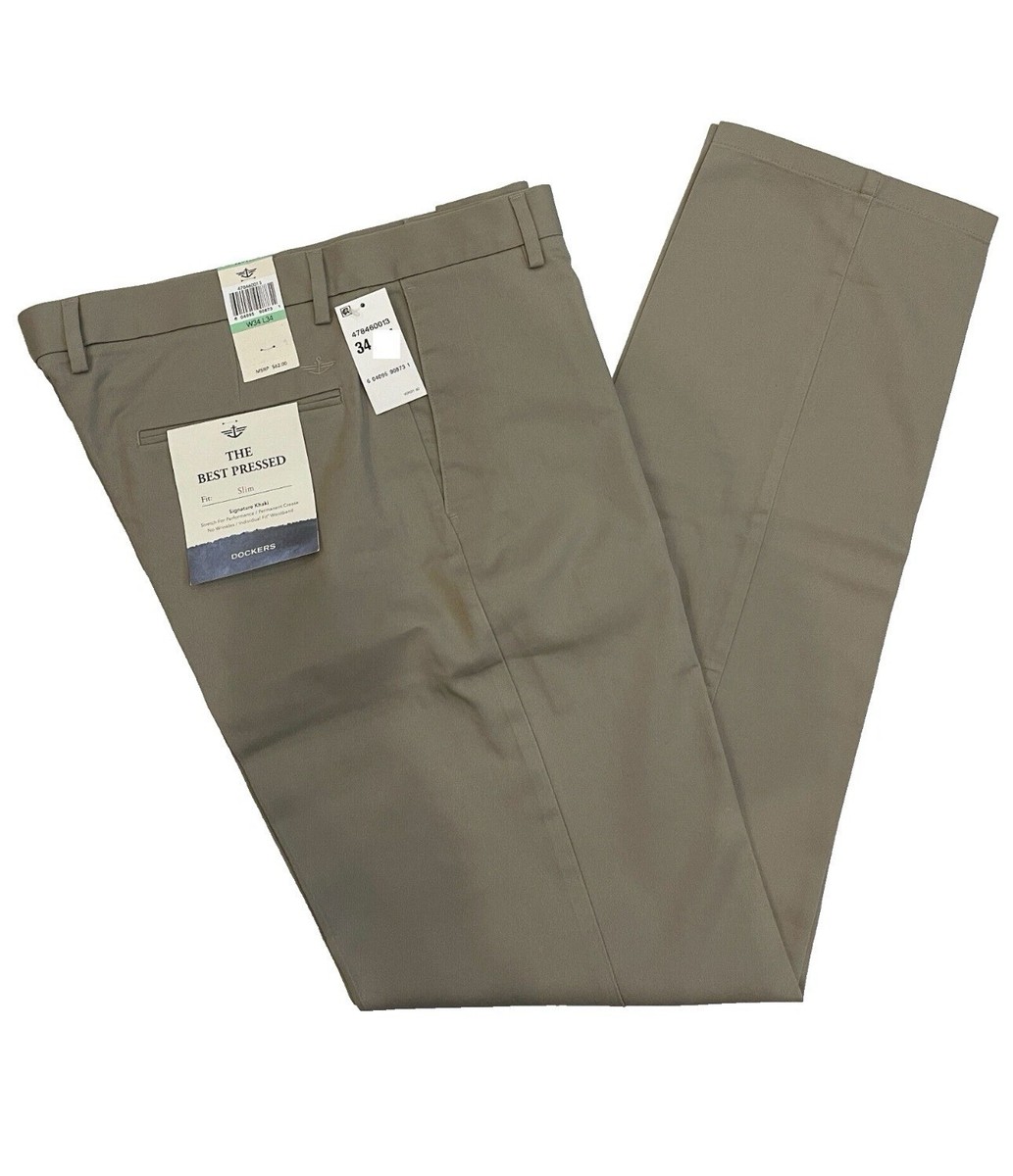 Dockers Mens Signature Khaki Slim Fit Flat Front Pants 34X29