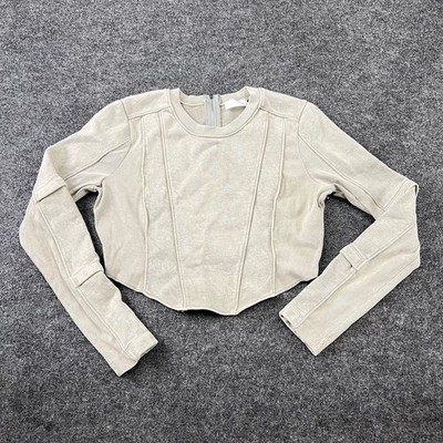 VIAVIA.LIVE Moto Blocked Crop Top Women's Size L Washed Silver Sage