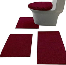 Bath Rug Set 4 Piece with Toilet Lid Cover Combo, Soft Shaggy Bath Rug Set 3 Pie