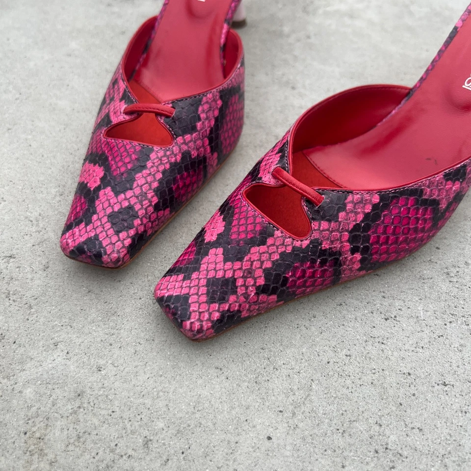 Sergio Rossi | NUEVAS Auténticas Mulas Gatito Cuero Pitón Rosa Rojo Negro (36.5) Foto 4 de 4
