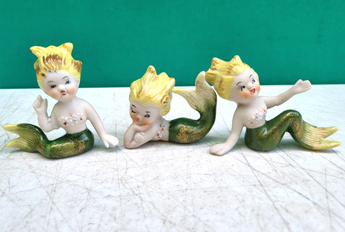 Mermaid Figurines Kenmar Bradley SET OF 3 Mid Century 1950s Vintage