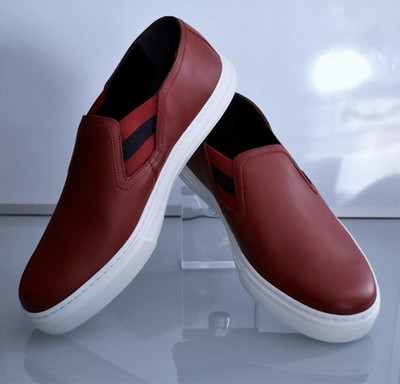 Unisex Gucci Deep Red Leather Plimsolls Sneaker Größe 7 EU 41 Made in Italy