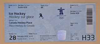 2010 Vancouver Olympic Ice Hockey Ticket GOLD MEDAL FINAL Canada CROSBY