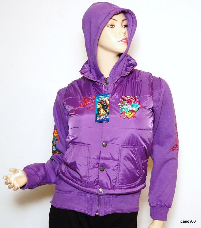NWT ED HARDY GIRLS JACKET HOODIE COAT ~PURPLE *L (12)