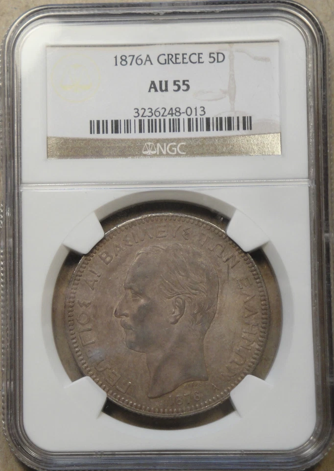 Greece 1876-A 5 Drachmai NGC Certified AU55 - Image 3 of 4