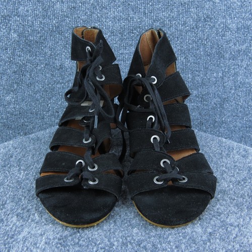 Lucky Brand Women Strappy Shoes Black Leather Zip Size 9.5 Medium (B, M) - Picture 2 of 6