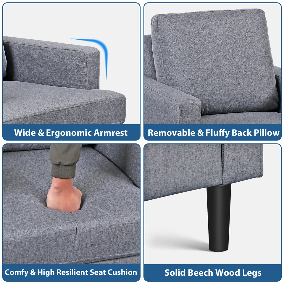 2XUpholstered Accent椅子织物口音扶手椅带实木腿和枕头灰色 — 第 4/4 张图片