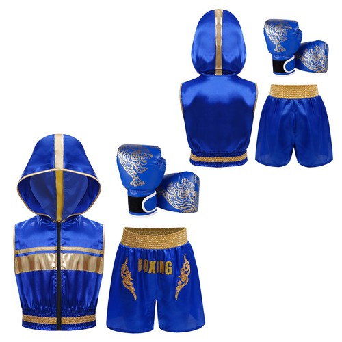 Kids Boys Suit Competition Outfit Boxer Gloves Set Party Sportwear Costume - Picture 13 of 34
