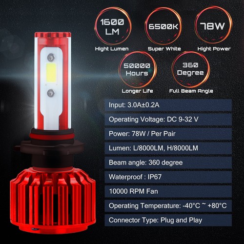 120W 12800LM 4 sides LED H7 Headlight 6000K HID White bulbs Pair Kit - Picture 2 of 12