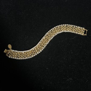 Authentic Vintage KJL Bracelet Gold Plated Mesh Diamante Kenneth Jay Lee Signed 7inch