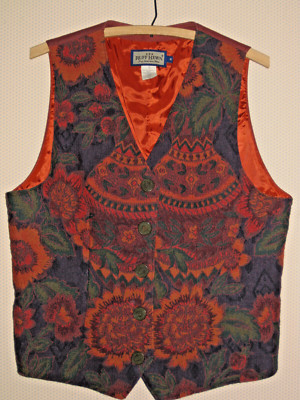 Vintage Ruff Hewn Tapestry Vest Size Medium Bohemian Eclectic Style 1980s USA