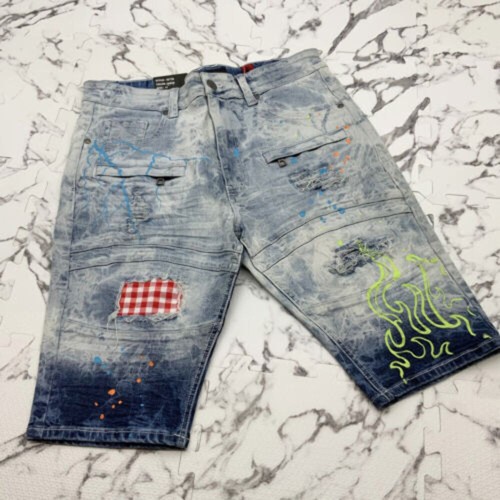 Men's Makobi Blue Washed Denim Shorts NWT - Picture 5 of 5