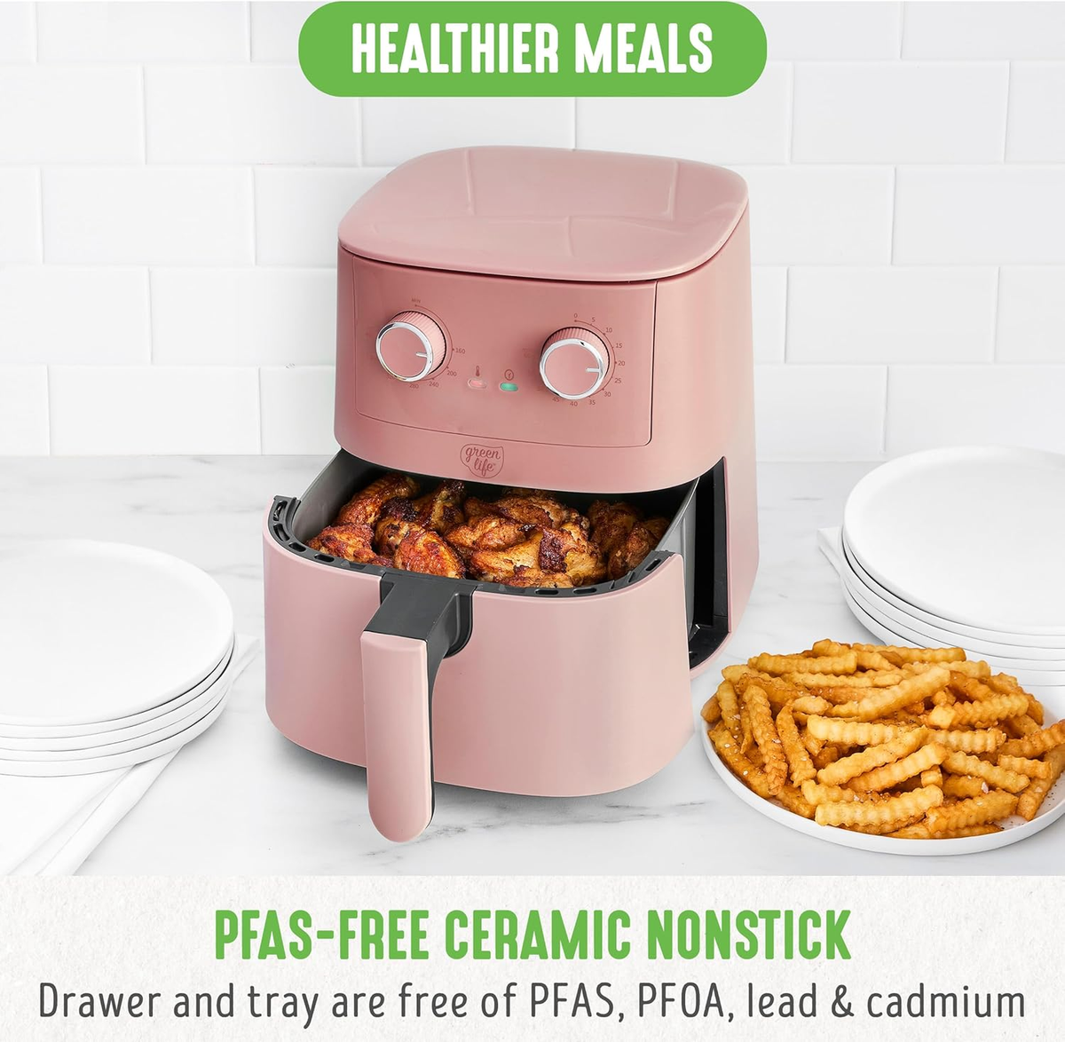 Compact 4.5QT Mechanical Air Fryer - Pfas-Free, Nonstick, Dusty