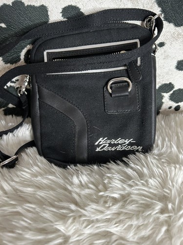 Harley Davidson MINI PURSE BAG Satchel  NWOT Black Canvas  Great Gift Idea - Picture 1 of 6