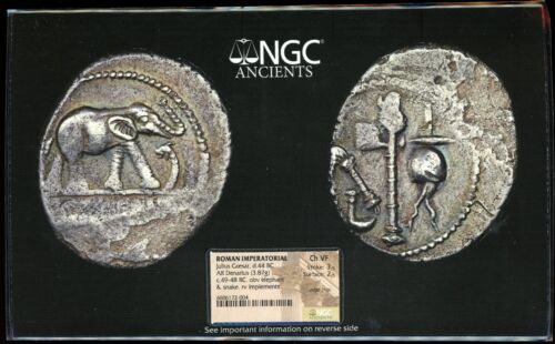 Julius Caesar AR Denarius Elephant Coin 49 BC. NGC Choice VF (Certificate) - Picture 4 of 5