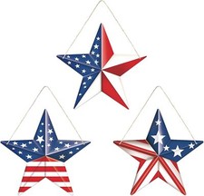 3 Pieces 4th of July Hanging Sign Decorations Patriotic Stars Wooden Door...