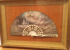 FAN-French Carved Mother Of Pearl With Gold Inlaids Collectors Piece 1800  s