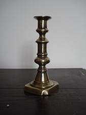 ANTIQUE 19TH C BRASS BALUSTER STEM CANDLESTICK WITH EJECTOR  2
