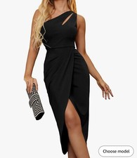 Pretty Garcen One Shoulder Bodycon Midi Dress Slit Wrap Black XLarge NWT